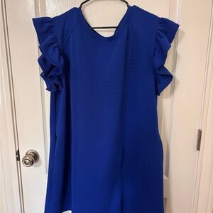 Style U- Blue Ruffle Sleeve Dress
